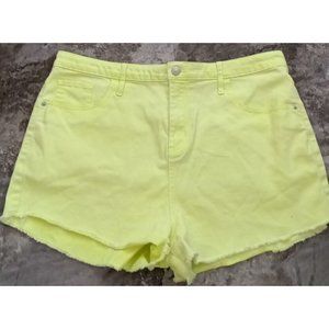 Womens Wild Fable Denim Shorts Neon Yellow Green Size 16 Raw Hem